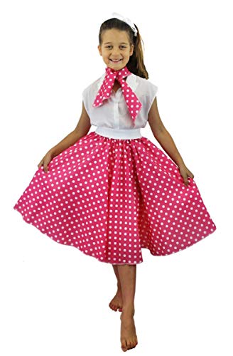I LOVE FANCY DRESS LTD Falda Longa Rosa con Puntos Blancos Lunares Y PANUELO para EL Cuello Disfraz Estilo AÑOS 50 para NIÑAS Fiestas TEMATICAS, Verano O DANZAS Y TEATROS