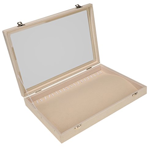 Preisvergleich Produktbild Sharplace Schmuckkasten mit Transparent Glasabdeckung Schmuck Aufbewahrungsbox Halsketten Armbänder Ringe Organizer - Beige - für Halskette