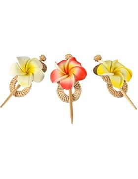 Haarspange aus Rattan mit Blume, Haarschmuck, Farbe:gelb