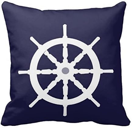 KarilShop White Sailboat Wheel Nautical Navy Blue001 Linen Throw Pillow Case Cushion Cover Home Sofa Decorative 18 X 18 Inch.
