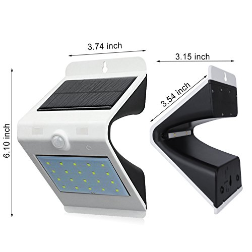 Websun Solar Lights LED Wall Solar-Sicherheits-Licht aktiviert ON / OFF mit Touch Switch Wasserdicht Sicherheits-Bewegungs-Sensor Outdoor Beleuchtung mit 20+4 LED-Licht für Garten, Patio, Exterior Garage (1pcs, weiß) - 2