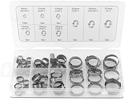 Flexible Hose Clamp Kit by Approved for Automotive | 50 - Piece Set w/ Heavy Duty Storage Case | Made from 304 Stainless Steel