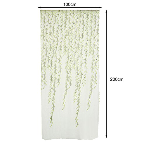 Generic Weidenzweige Pflanze Muster , Transparente Voile Vorhänge Vorhang Volant für Fenster Hochzeit im Sommer Dekoration – Grün, 200 x 100cm - 7