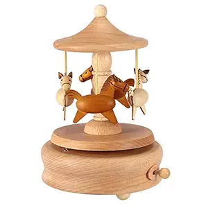 Wooden Music Box, Vintage Musical Box Wooden Music Toy Carousel Music Box Musical Wood Crafts Christmas Birthday Gift No Battery for Home Decor