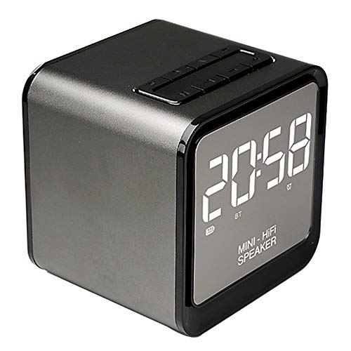 Preisvergleich Produktbild Cxcdxd Digitaler Wecker mit Bluetooth-Lautsprecher 5.0, drahtlosem tragbarem Stereolautsprecher, verstärktem Bass mit großem LED-Display, Unterstützung für FM-Radio, eingebautem Mikrofon,Gray