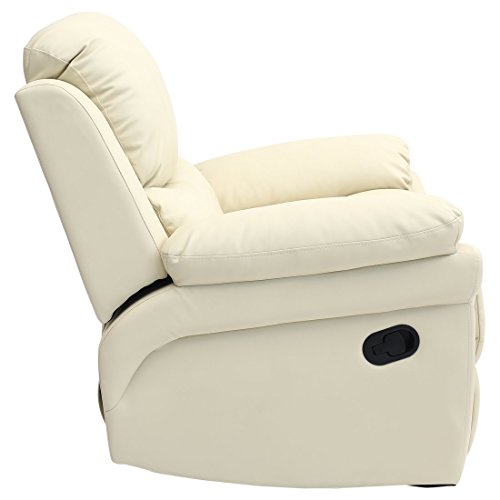 MADISON LEATHER RECLINER ARMCHAIR SOFA HOME LOUNGE CHAIR RECLINING GAMING (Cream)