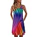 Price comparison product image Women Dress, Staresen Women Sling Rainbow Vest Dress Maiden Beach Holiday Breathable Mini Dress Maiden Summer Vintage Sleeveless 3D Floral Print Bohe Tank Short Mini Dress