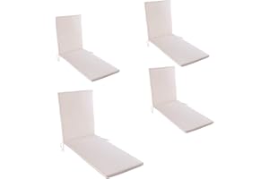 EDENJARDI Pack 4 Cojines para Tumbona de Exterior Color Beige, Medidas 196x60x5 cm, Repelente al Agua, Desenfundable, Funda de cojín con Relleno, Cojines Tumbona de jardín, Almohadones Tumbona de Piscina