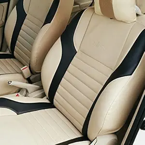 RideoFrenzy Luxury Nappa Leather Car Seat Covers for New Dzire 2017 Onwards | Skin Fit Tailor Made Stitching | HEXXA Beige and Black Color | 14mm Evlon Foam