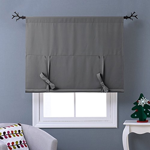 Verdunkelungsvorhänge mit Stangenbezug – PONYDANCE 1 Stück für kleines Fenster, Küche Kinderzimmer, Energiespar & Wärmeisolierend, Höhe 160 cm x Breite 116 cm, Grau - 3