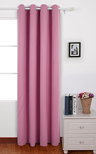 Deconovo Eyelet Curtain Ready Made Room Darkening Solid Thermal Ring Top Blackout Curtain for Living Room 140x260 cm Pink 1 Panel