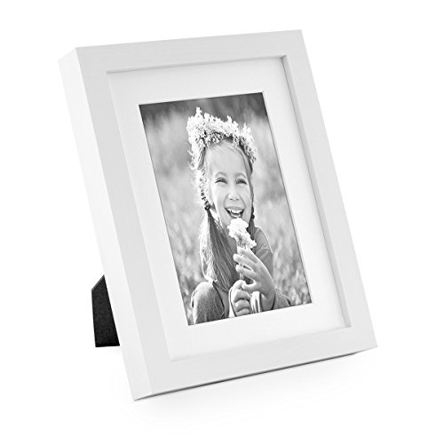 2er Bilderrahmen-Set Modern Tief Massivholz Weiss 15×20 cm mit Passepartout 10×15 cm - 2