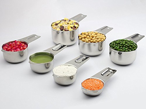 7er 18/8 Edelstahl Messbecher set von 1Easylife, Amerikanischer Messbecher Cup Messlöffel set mit ml, Messbecher Edelstahl, ROSTFREI, BPA FREI, Ideal für Cocktail, Backen, Kaffee, Proteinpulver, Soße.