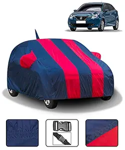 Fabtec Car Body Cover for Maruti Baleno with Mirror Antenna Pockets (Full Sized, Full Bottom Elastic, Red & Blue Stripe Design)