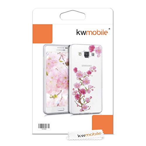 kwmobile Funda para Samsung Galaxy A5  2015  - Carcasa de  TPU  para m  vil y dise  o de Rama de Flores en  Rosa Fucsia Rosa Claro Transparente 
