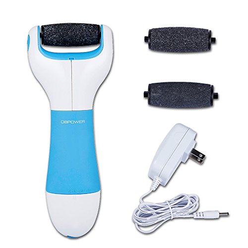 DBPOWER Electric Pedicure Foot File Callus Remover Waterproof- Foot Care Tool Shaves Dead Hard Cracked Rough Skin on Feet Includes One Coarse Roller for Sensitive Skin and Two Extra Coarse Rollers for Hard Skin- UK Power Adaptor(Blue)
