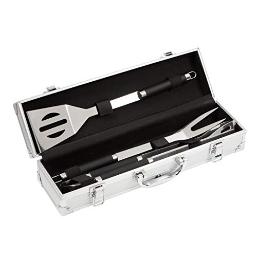 Bruzzzler 200100001067 Edelstahl Grillbesteck-Set 3-teilig im Koffer, 11,7 x 8,5 x 38,8 cm