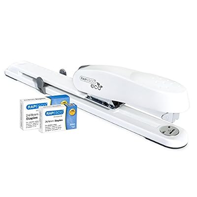 Rapesco 1481 790 ECO Agrafeuse Long Bras à grande capacité/Rechargement frontal Boîte de 1000 Agrafes 26/6-24/8 mm Blanc Doux