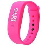 Zolimx Damen Herren Sport Uhr Gummi LED Datum Armband Digital Armbanduhr (Hot Pink)