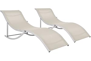 vidaXL 2X Tumbonas de Jardín Plegables Hamacas de Piscina para Tomar Sol Diván de Exterior Asientos Textilene Color Crema
