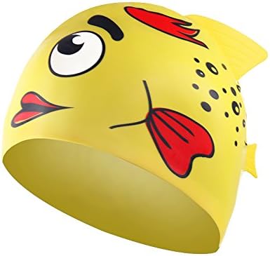 NAUY- Children Waterproof Silicone Swimming Cap Male And Female Common Long Hair Comfortable Sun Protection Ear Training Swimming Cap ( Color : Yellow )