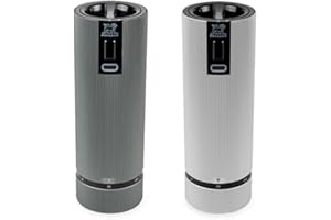 PEUGEOT Coffret cadeau - Duo de moulins à poivre et à sel électriques rechargeables, u'Select, carbone et aluminium, 15 cm - 6in.