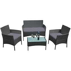 LARS360 Salon de Jardin Salon de Jardin Exterieur Table de jardin en Resine Tressee Chaises Salon avec 3 Canapés et Table Convient pour Balcon, Terrasse et Jardin, Couleur Anthracite & Noir