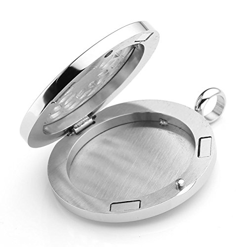 JOVIVI Edelstahl Rund Aromatherapie Ätherische Öle Diffusor Halskette Hollow Hohl Blume Floating Medaillon Locket Anhänger - 4