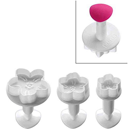 KAISER Fondant Blumen Ausstecher-Set 3-teilig verschieden große Blütenausstecher Inspiration Sweet & Style 3 verschiedene Größen praktischer Federmechanismus Soft Touch und Anti-Rutsch-Effekt