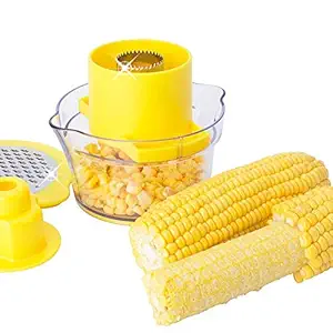 Toriox 2 in 1 Corn Stripper Cutter Cob Remover |Deluxe Sweet Corn Cutter |Multi Blade Veg.Cutter Potato Slicer Ginger Sharpener - Yellow