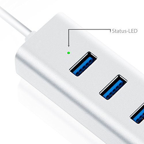 CSL USB 3.0 3-Port Hub inkl. Gigabit Ethernet LAN / Netzwerkadapter (RJ45) | Super Speed bis zu 5 Gb/s | 3 Port Hub (Verteiler) inkl. Power-LED | Gigabit-LAN 10/100/1000 Mbit | Windows, Linux und Mac | silber (Aluminium – Gehäuse) - 3