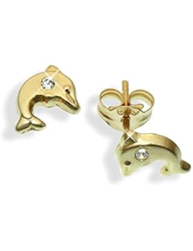 Ohrstecker echt 14 Karat Gold 585 Delphin Delfin & Zirkonia (Art.811056)