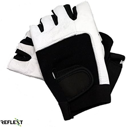 REFLEXT Padded Real Leather Fingerless Training Gloves for Weightlifting / Cycling / Rowing / Gym Black/White (X-:Large)