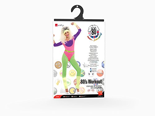 Smiffys Adult Women's 80's Work Out Costume, Jumpsuit, Headband and Wrist Cuffs, Back to the 80's, Serious Fun, Size: M, 43196