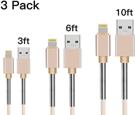 Lightning Cable, Landhoo iPhone Charger Cable - 3 pack 1M 2M 3M Nylon Braided High Speed Ultra Durable Apple Lightning Cable for iPhone 7/7 plus/6s/6s plus/6/6 plus/SE/5s/5c/5, iPad, iPod (Gold)
