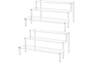 Gonice 2PCS Acrylic Clear Display Riser for Figures, 3 Tiers Display Riser Cupcake Stand for Funko POP Collections Perfume Cosmetic Organizer Desserts Holder (3T-2Pack)