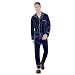 Produktbild NPRADLA 2018 Nachtwäsche Herren Einfarbig Langarm Samt Tasche Satin Top Pyjama Sets(XL/42,Marineblau)