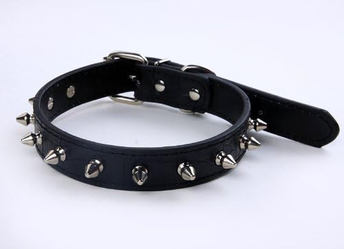 Devoted Pet Dog Cat Choke Collar PU Rivets Crocodile Pattern Single Row Bullet Nail Adjustable Dog Chain Ring Spiked Studded Leather Dog Basic Collar for Small Mediumn Large Pet Soft Comfortable Durable Black,Size M