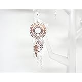 Sautoir long collier or rose gold argenté blanc opale irisé attrape-rêves dreamcatcher plume feuilles perles verre de Bohême mariage cérémonie bohème romantique fête des mères