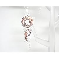 Sautoir long collier or rose gold argenté blanc opale irisé attrape-rêves dreamcatcher plume feuilles perles verre de Bohême mariage cérémonie bohème romantique fête des mères