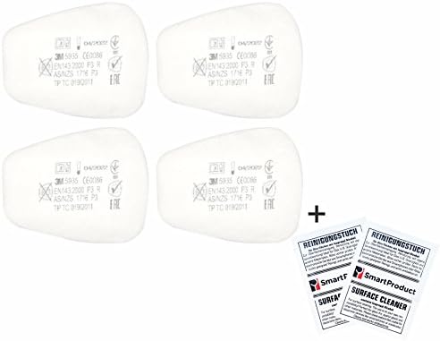 3M 5935 P3 R Particulate Filter P3R, 4 Pieces/2 Pairs Filters for Protection Against Solid and Liquid Vapour Particles Antigas + Surface Cleaner Wipes 2 pieces by SmartProduct (Bundle)