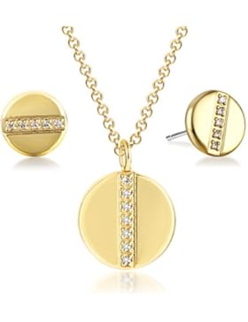 GuqiGuli Vergoldet Runde Halskette und Ohrringe Ohrstecker Set mit Zirkonia Gold Schmuck für Damen