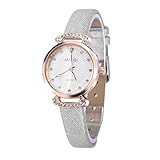 YEARNLY Geprägtes Zifferblatt aus konvexem Glas mit einfacher Temperament-Damenuhr, PU Gurt,Ø28mm,Hot Pink, Beige, Blau, Grün, Lila, Schwarz, Weiß