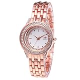 Luckhome Damen-Uhren Stahlgürtel-Uhr-Art- und Weisefrauen-Uhr-Damenrhinestone-Kasten-Armbanduhr-Uhr（Rose Gold）