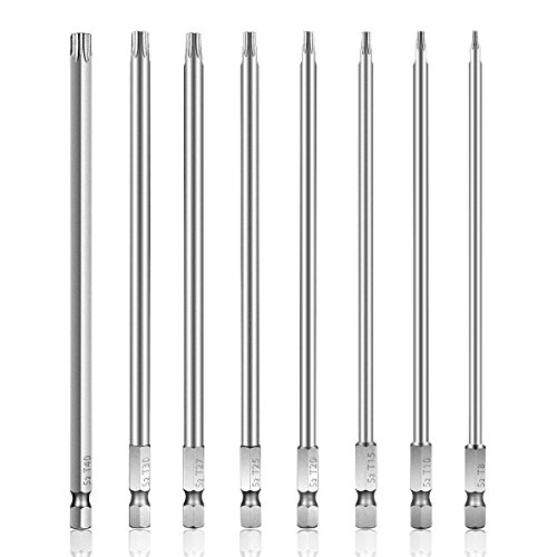 Glunlun 8 Piezas Destornillador Torx Magnético Juego de Puntas, 150mm Destornillador Torx Destornillador 1/4 Inyector de Vástago Hexagonal Herramientas Eléctricas T8-T40