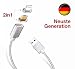 Produktbild NEUE GENERATION IN BESTER QUALITÄT: 2-in-1 Magnetisches USB Ladekabel iPhone iPad & Android Smartphones Tablets - 30 TAGE GELD ZURÜCK - DEUTSCHE MARKE - Datenkabel mit Micro-USB & Lightning Magnet