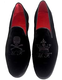 Scarpe Uomo, Mocassini, Slippers in Velluto con Ricamo Personalizzabile