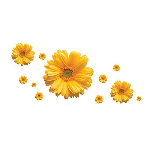 LianLe 45*60cm Blumen Gänseblümchen Wandtattoo Wandaufkleber Wandsticker Abnehmbar für Wohnzimmer Kinderzimmer Schlafzimmer Dekoration (Gelb) - 2