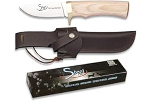 CUCHILLERIA DEPORTIVA ALBAINOX 32048. Cuchillo de Caza ALBAINOX. Mango de Madera. Hoja de 8.5 cm. Funda de Piel. Herramienta para Caza, Pesca, Camping, Outdoor, Supervivencia y Bushcraft