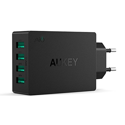 AUKEY USB Ladegerät 4 USB Ports mit AiPower Technologie 40W für iPad, iPhone 6s, Huawei und andere USB Geräte (Schwarz)
